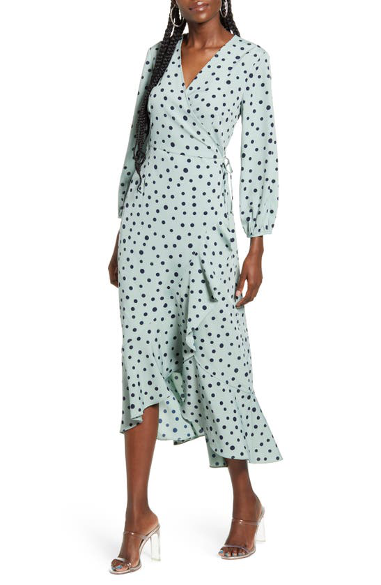 Vero Moda Henna Polka Dot Long Sleeve Wrap Dress In Blue Surf | ModeSens